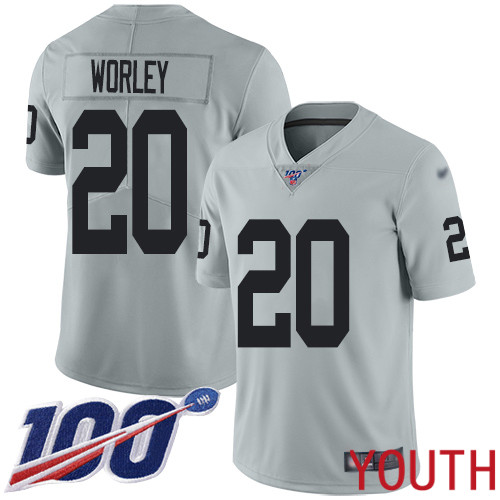 Oakland Raiders Limited Silver Youth Daryl Worley Jersey NFL Football #20 100th Season Inverted Legend Jersey